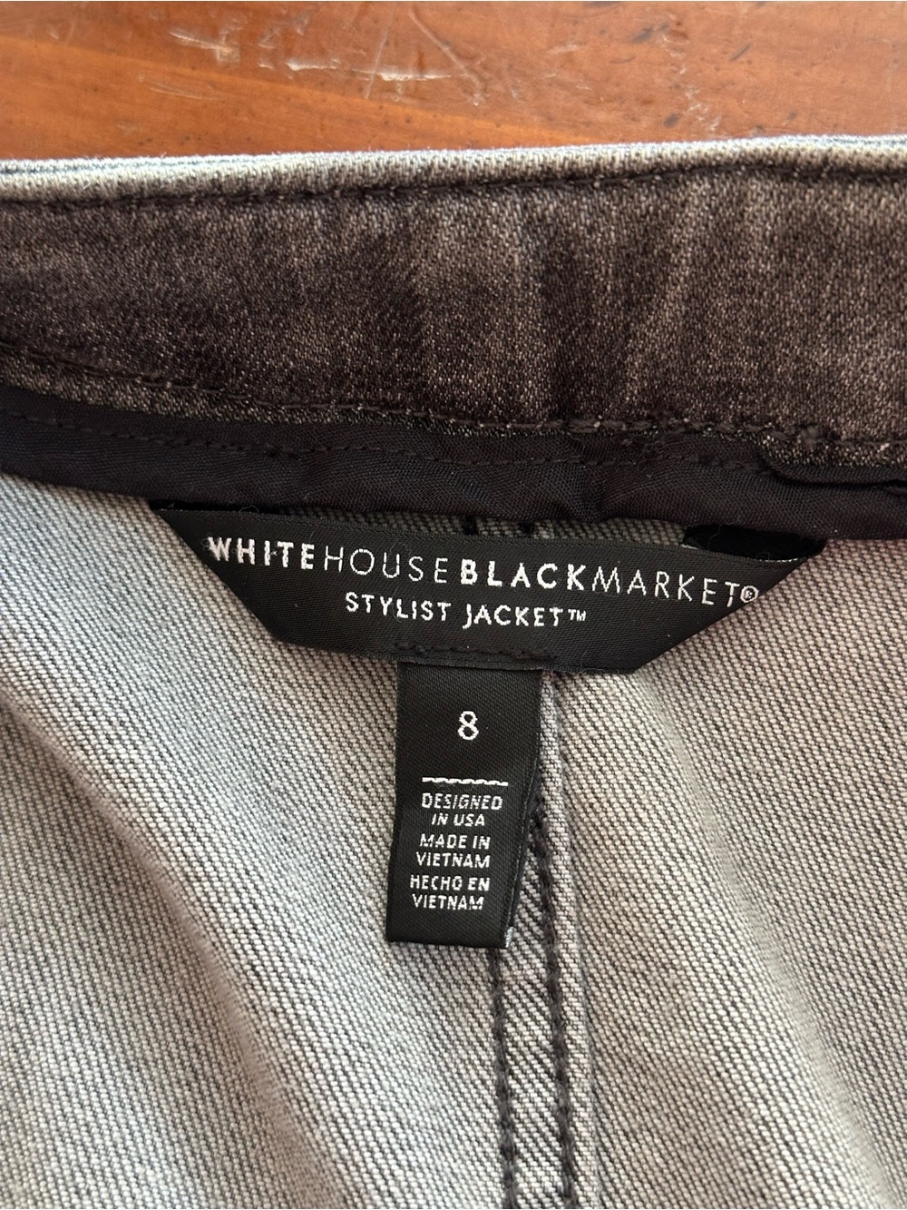 WHBM Stylist Jacket grey denim hook and eye closure women’s size 8 - Picture 7 of 8